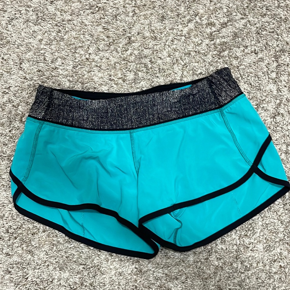 Lululemon Speed Short - teal with black/grey waistband